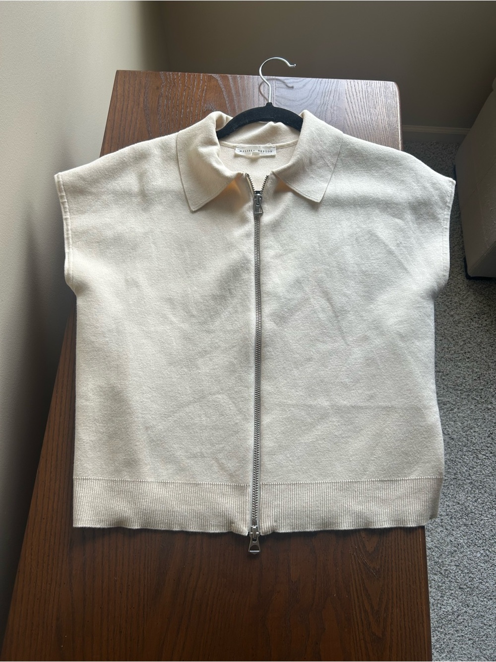 Melissa Nepton Cream Zip Front Knit Sweater Vest | Size S